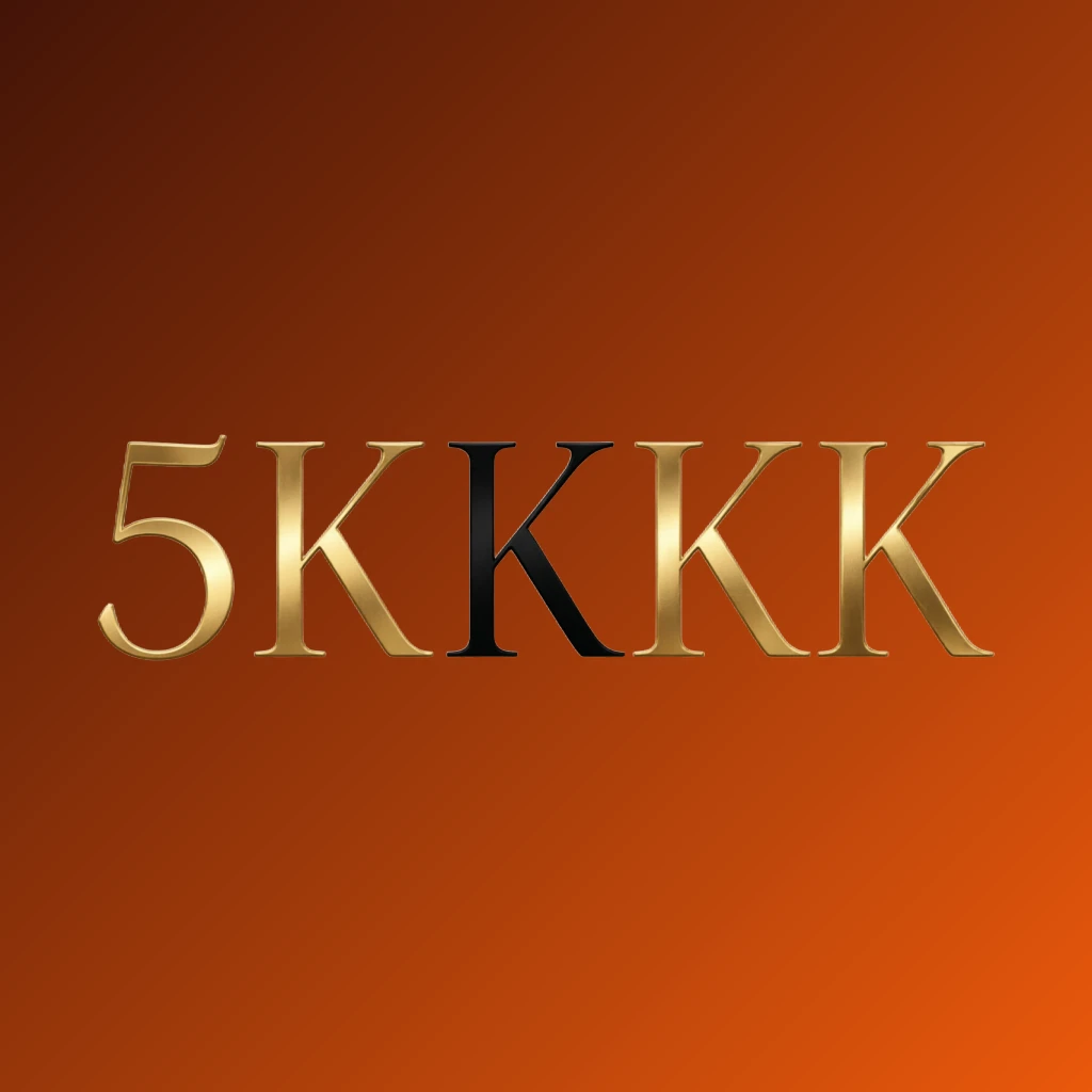 Logotipo de marca nominativa horizontal retangular de luxo para 5KKKK com tipografia serifada dourada elegante sobre fundo preto transparente, apresentando detalhes ornamentais minimalistas